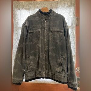 Levis Gray Camo Camouflage Cotton Jacket Mens Medium Black Ribbing Cuffs XL